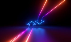 a pair of neon arrows going in opposing directions