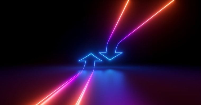 a pair of neon arrows going in opposing directions