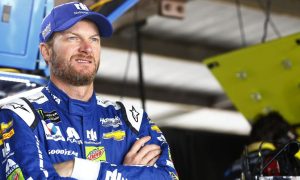 Dale Earnhardt Jr. sitting in his garage before a race