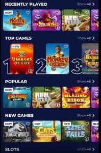 Spin Palace app screenshot