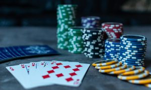 Poker table with cards and chips