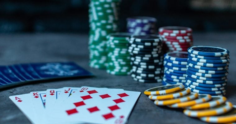 Poker table with cards and chips