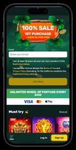 Fortune Wheelz casino mobile signup screenshot