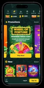 Fortune Wheelz casino mobile promos screenshot