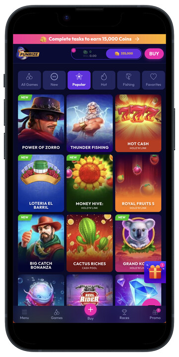 Funrize casino app screenshot