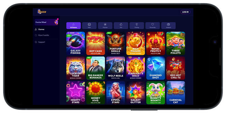 Funrize games page screenshot
