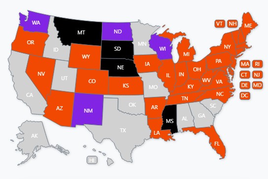 Legal US gambling map