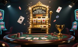 Casino Interior with Card Playing Table and Brightly Lit Slot-Style Machine
