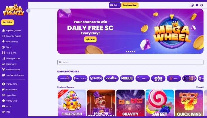 Mega Frenzy Casino desktop screenshot