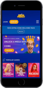 Mega Frenzy Casino mobile screen home