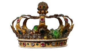 Close Up of Gold Crown with Multi-Colored Jewels