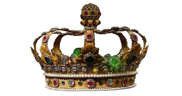 Close Up of Gold Crown with Multi-Colored Jewels
