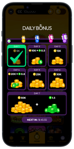 Crown Coins Casino daily bonus on mobile phone