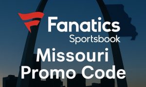 Fanatics Sportsbook sign displayed in front of the St. Louis skyline with the Gateway Arch at sunset.
