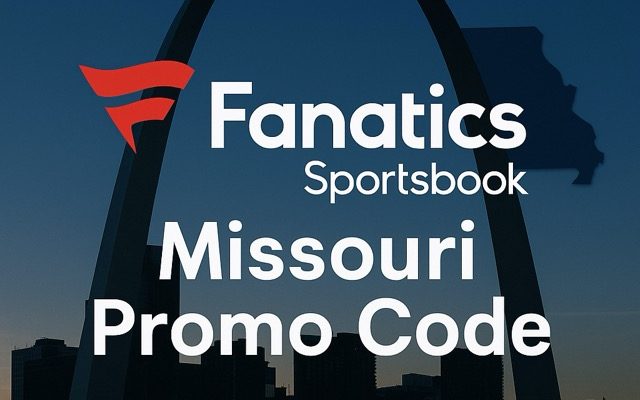 Fanatics Sportsbook sign displayed in front of the St. Louis skyline with the Gateway Arch at sunset.