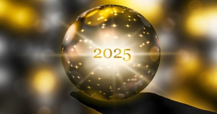 Gold Sparkling Crystal Ball Says "2025" Held In Hand