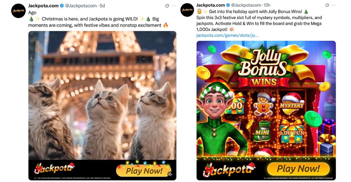 Jackpota Social Casino Holiday 2025 Promo Posts on X