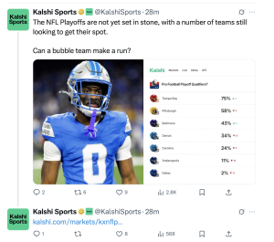Kalshi Sports Prediction Market Post on X