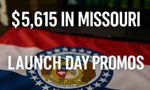 Missouri sports betting promo image showing $5,615 in launch day bonuses over the Missouri state flag.