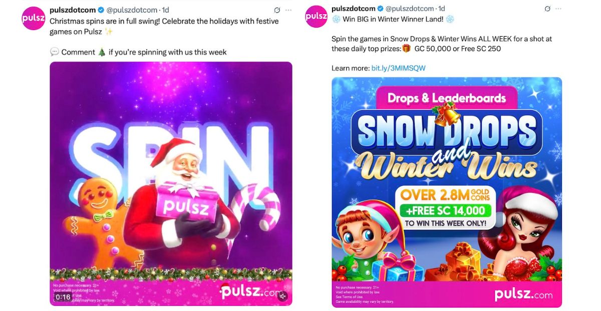 Pulsz Sweepstakes Casino on X Holiday 2025 Promo Posts
