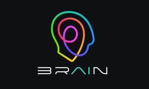 Desined Logo with Colorful Line Drawing of Human Head and Word Brain Below It
