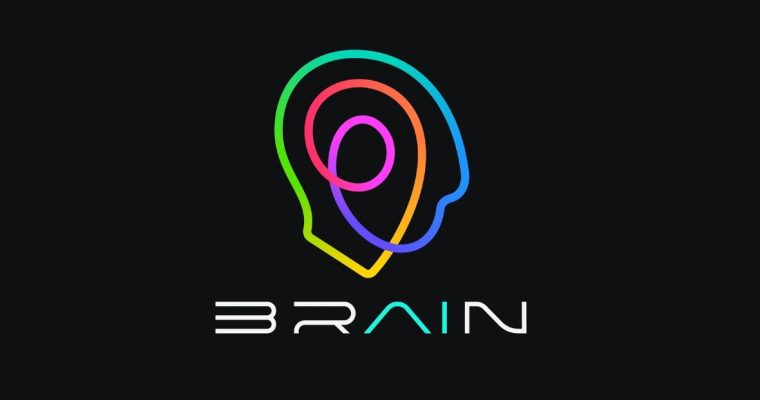 Desined Logo with Colorful Line Drawing of Human Head and Word Brain Below It