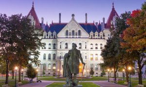 Front of NY State Capitol Building During Sunset