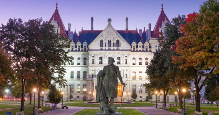 Front of NY State Capitol Building During Sunset