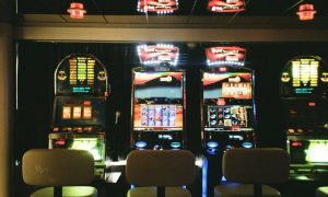 Vintage Photo Of Slot Machine Games Inside a Casino