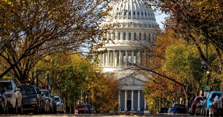 Street View of Fall Foliage Surrounding U.S. Capitol Building