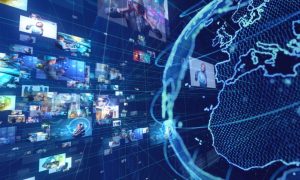 Digital Images of World Globe Linked to Trending Social Events in Blue Hues