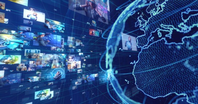 Digital Images of World Globe Linked to Trending Social Events in Blue Hues