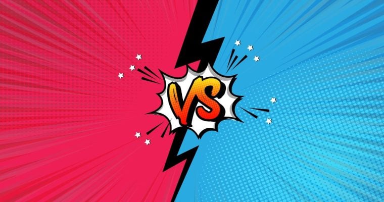 Pink & Blue Sit Opposite Each Other in Comic Style Vector with Vs. at Center
