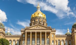 Beautiful Dome and Architechture of Iowa Capitol Building Against Blue Skies