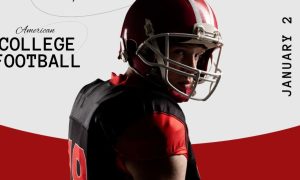 "American College Football" Text with Image of Young Male Player in Uniform
