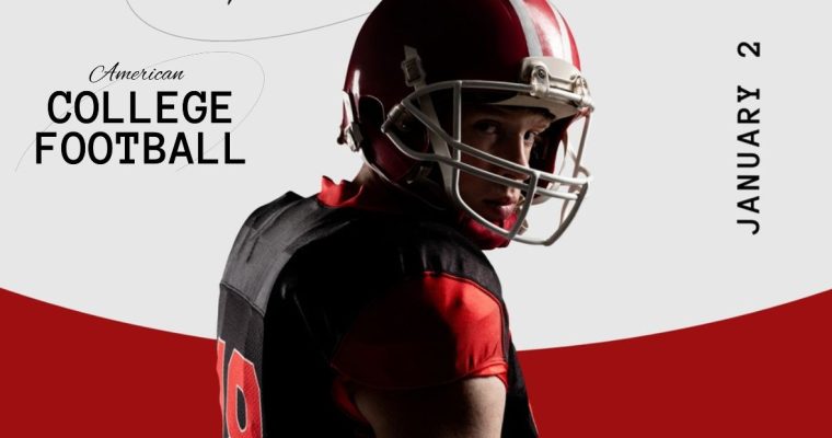 "American College Football" Text with Image of Young Male Player in Uniform