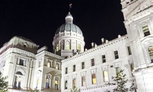Black Skies Against Night Time Close Up View of Indiana State Capitol Building