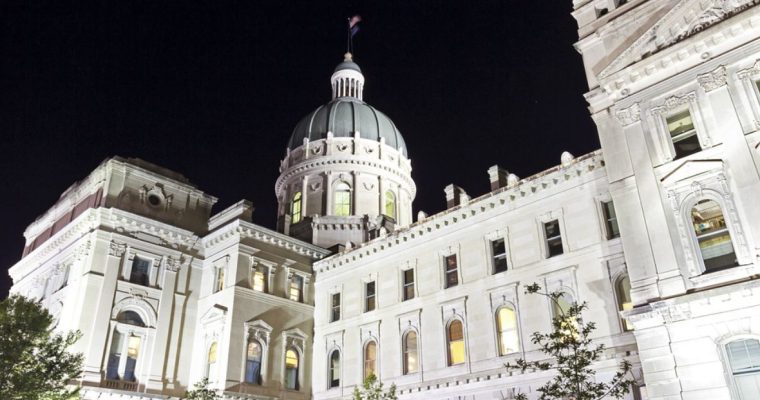 Black Skies Against Night Time Close Up View of Indiana State Capitol Building