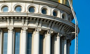 Blue Skies Against Close Up of the Gold Dome at the NJ State Capitol Building