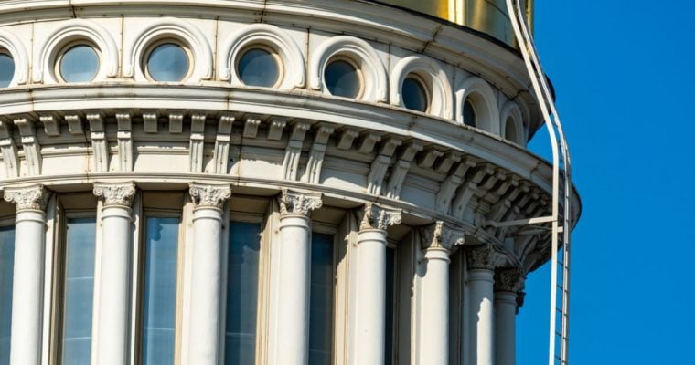 Blue Skies Against Close Up of the Gold Dome at the NJ State Capitol Building