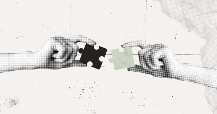Image Collage of One Hand with Black Puzzle Piece and Another Hand with Taupe Puzzle Piece