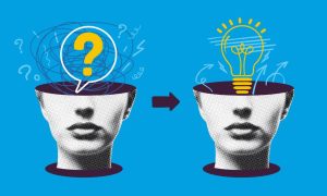 Illustration of One Woman's Head Filled with Confusion and Another Filled with a Light Bulb