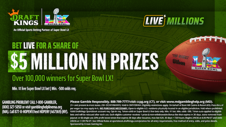 DraftKings Live Millions Promo Image For the Big Game in February 2026