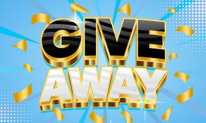 Text Vector Reads Give in Black and Away in Silver With Gold Confetti Around