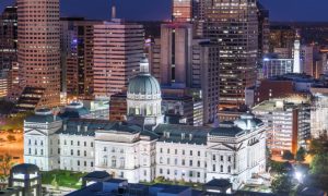 Night Ariel View of Indiana State Capitol And City Background