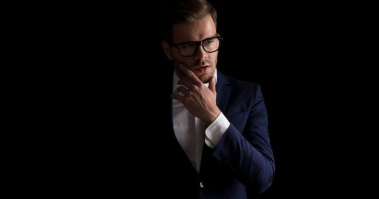 Well Dressed Man Wears White Shirt Collar, Blue Suit Jacket and Glasses