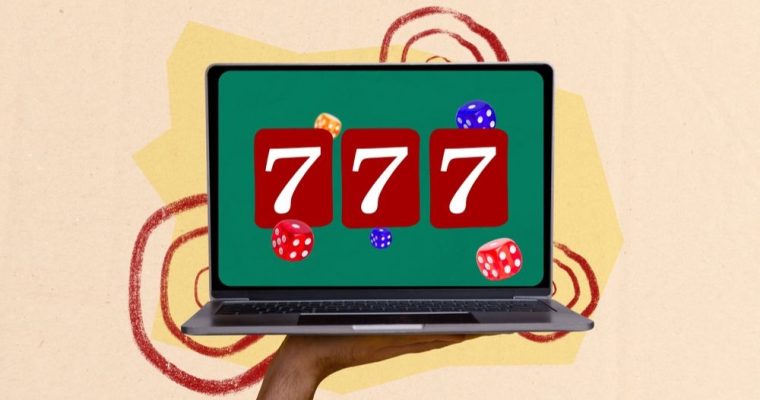 Green Screen with 3 Red 7's Displayed on MacBook Laptop