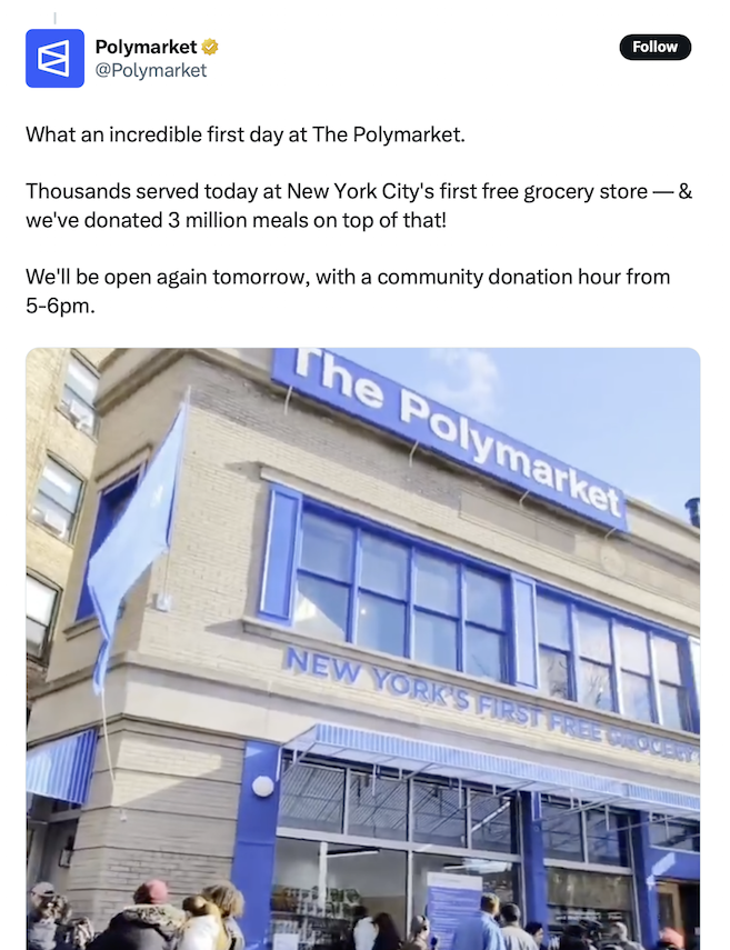 Polymarket's First Free Grocery Store on X