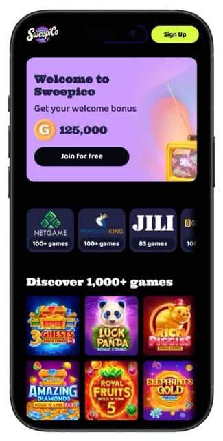 Sweepico Casino Homepage