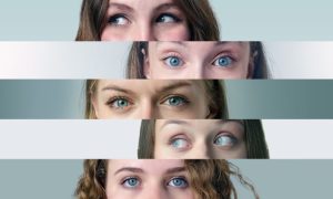 Sliced Layers of Images of Various Woman's Eyes with Differing Expressions